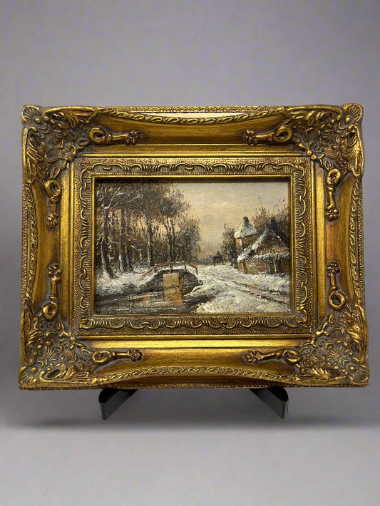 Snowy Village by the Frozen River
