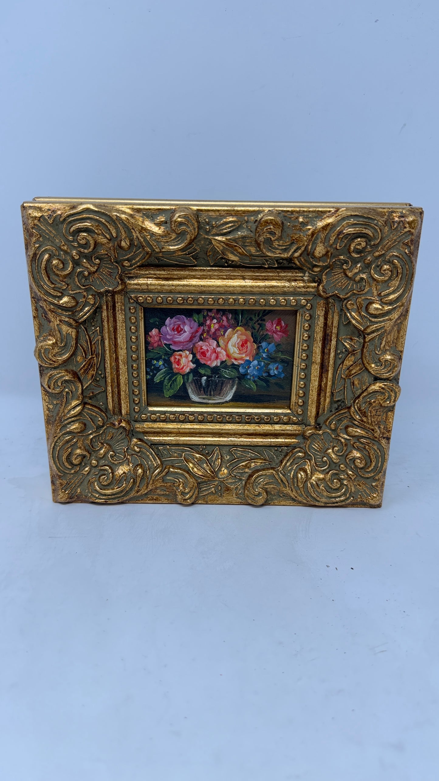 Miniature Floral Still Life in Ornate Gold Frame