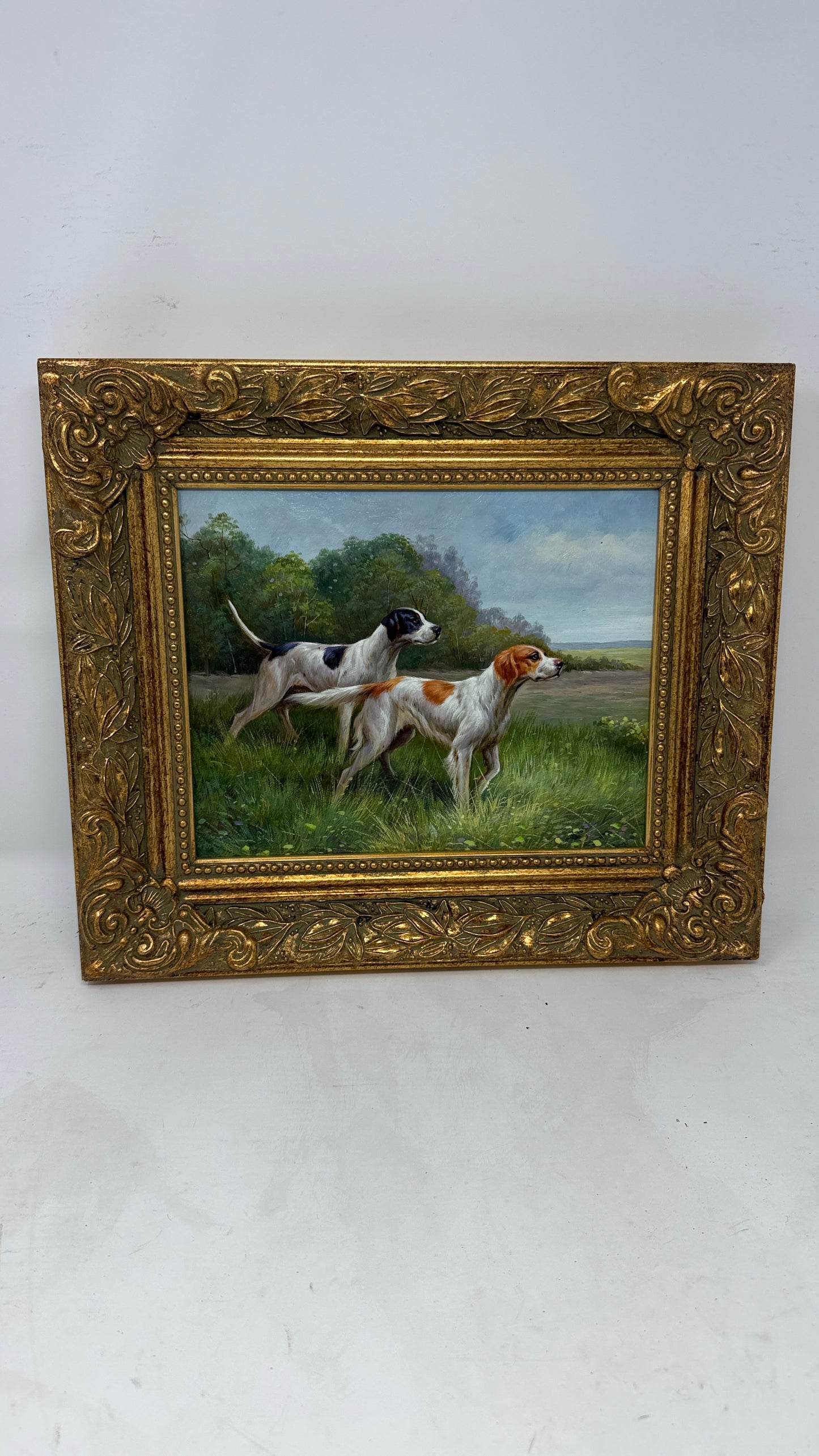 Pair of Hunting Dogs in Ornate Gold Frame