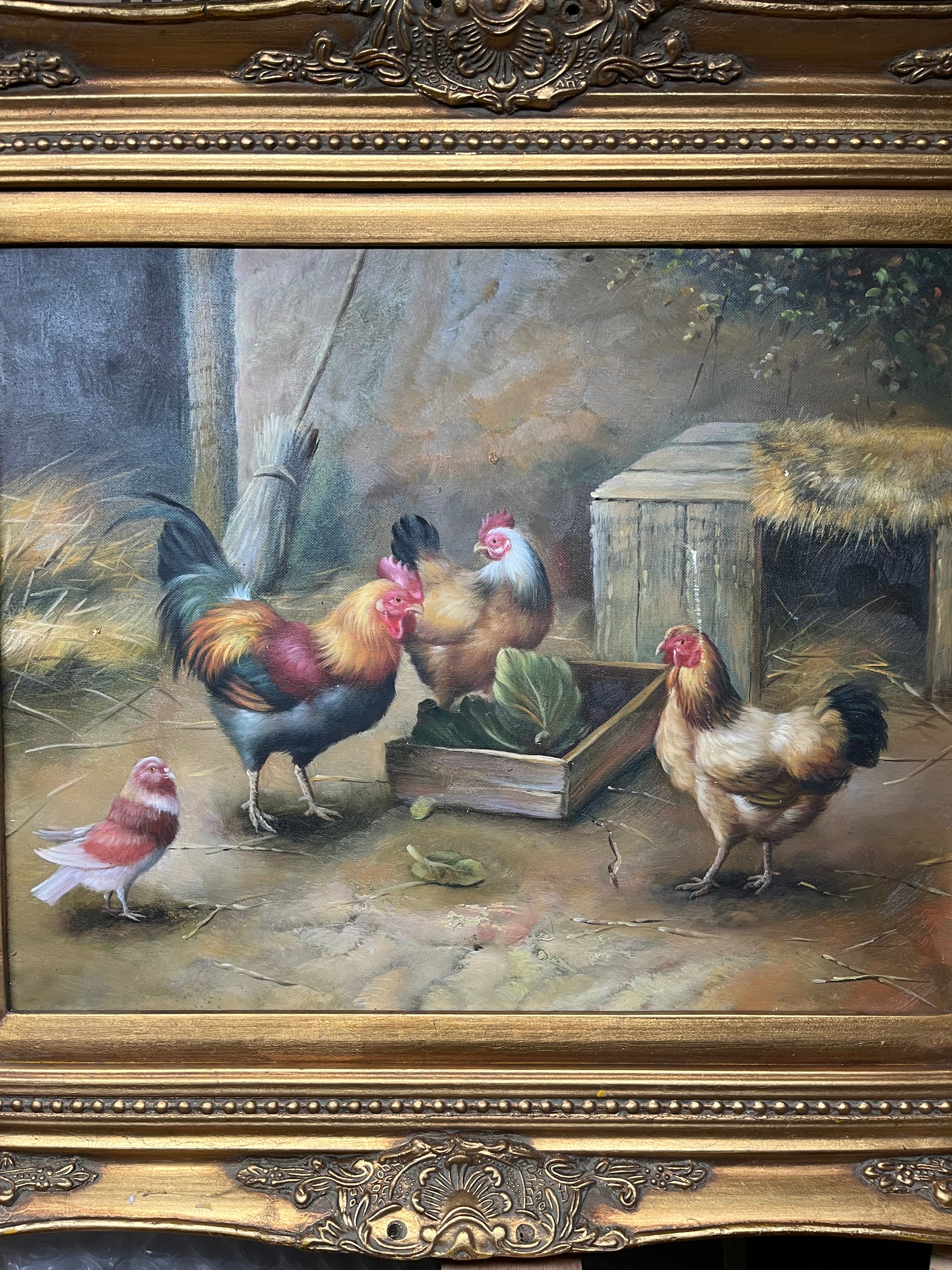 Chickens Around the Barnhouse 25x26, 16x20 - HeirloomSpace