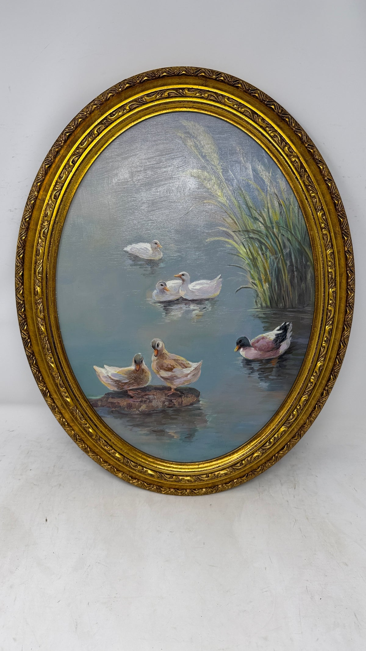 Quiet at the Duck Pond — Framed Oil Painting