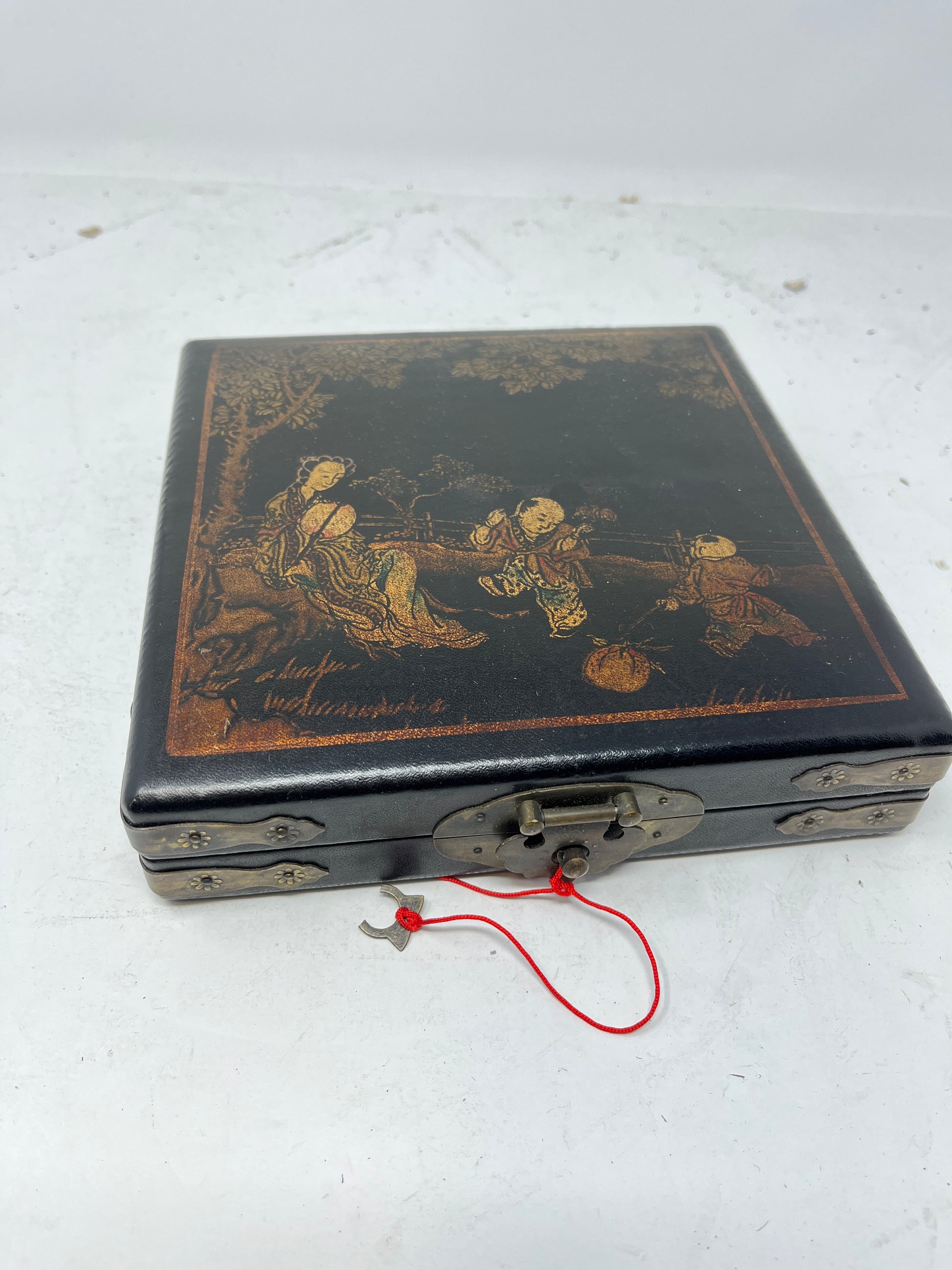 Vintage Chinese Feng Shui Compass Box with Intricate Art - HeirloomSpace