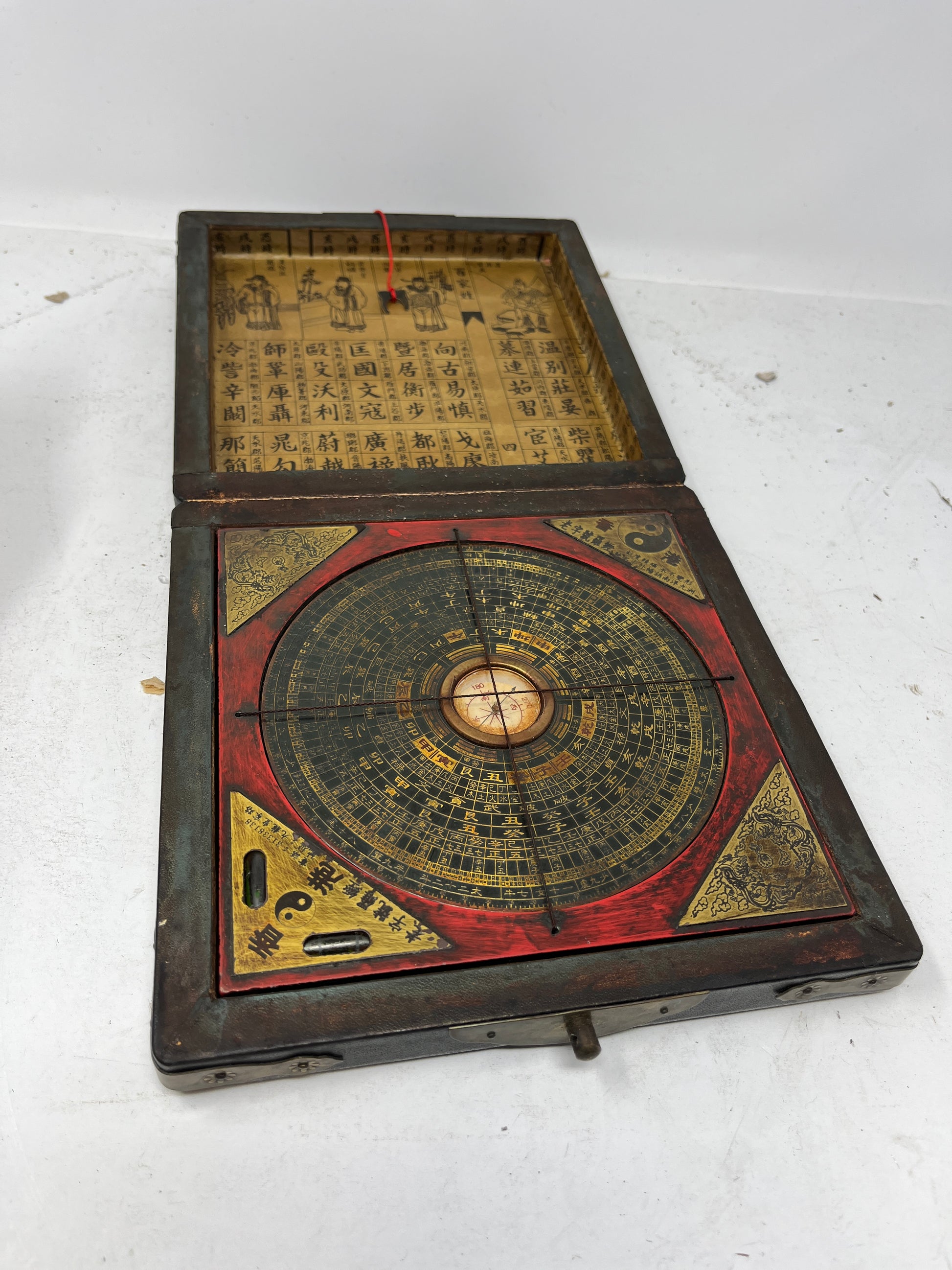 Vintage Chinese Feng Shui Compass Box with Intricate Art - HeirloomSpace
