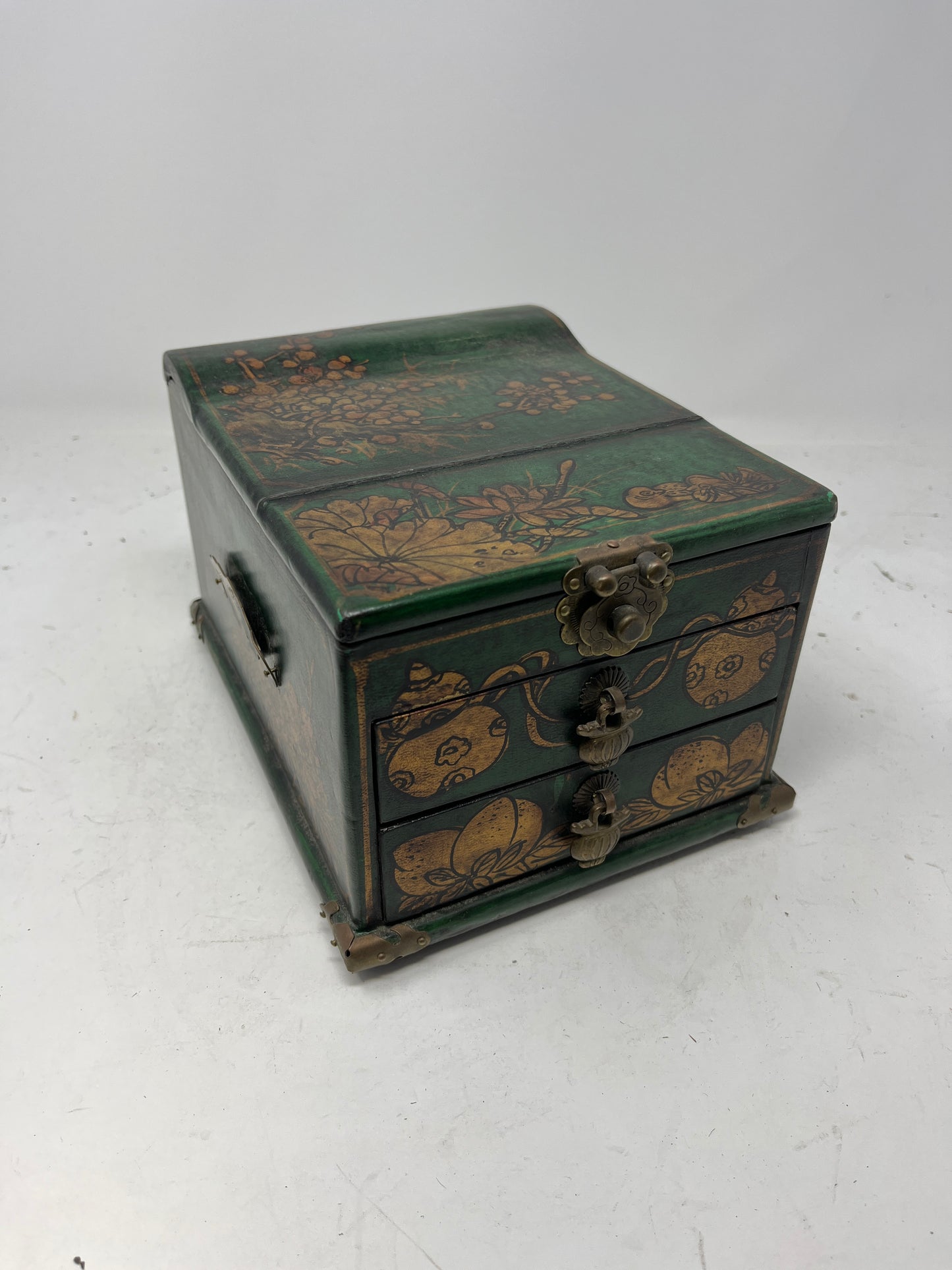 Antique Chinese Jewelry Chest with Hand-Painted Floral Design - HeirloomSpace