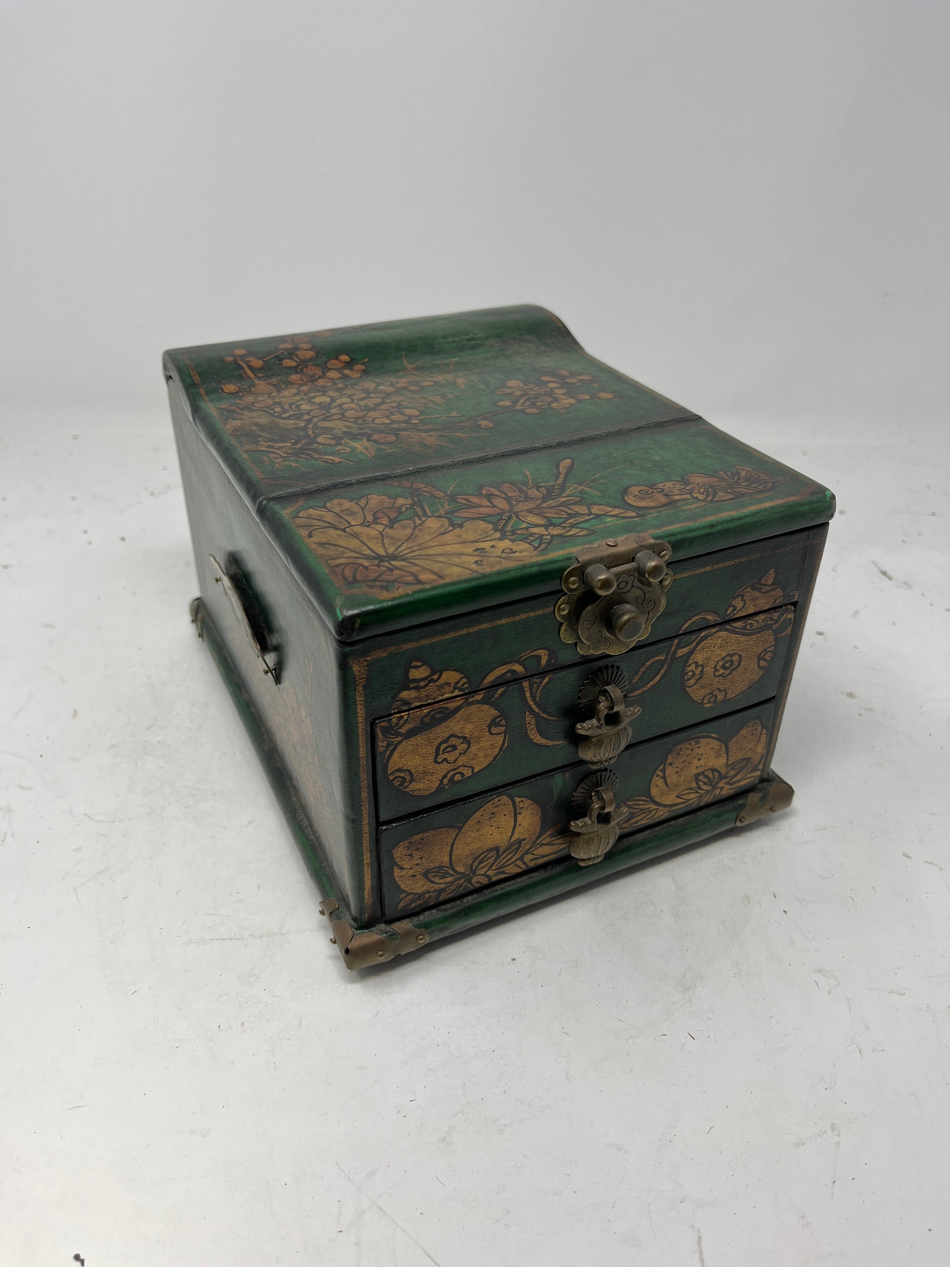 Antique Chinese Jewelry Chest with Hand-Painted Floral Design - HeirloomSpace