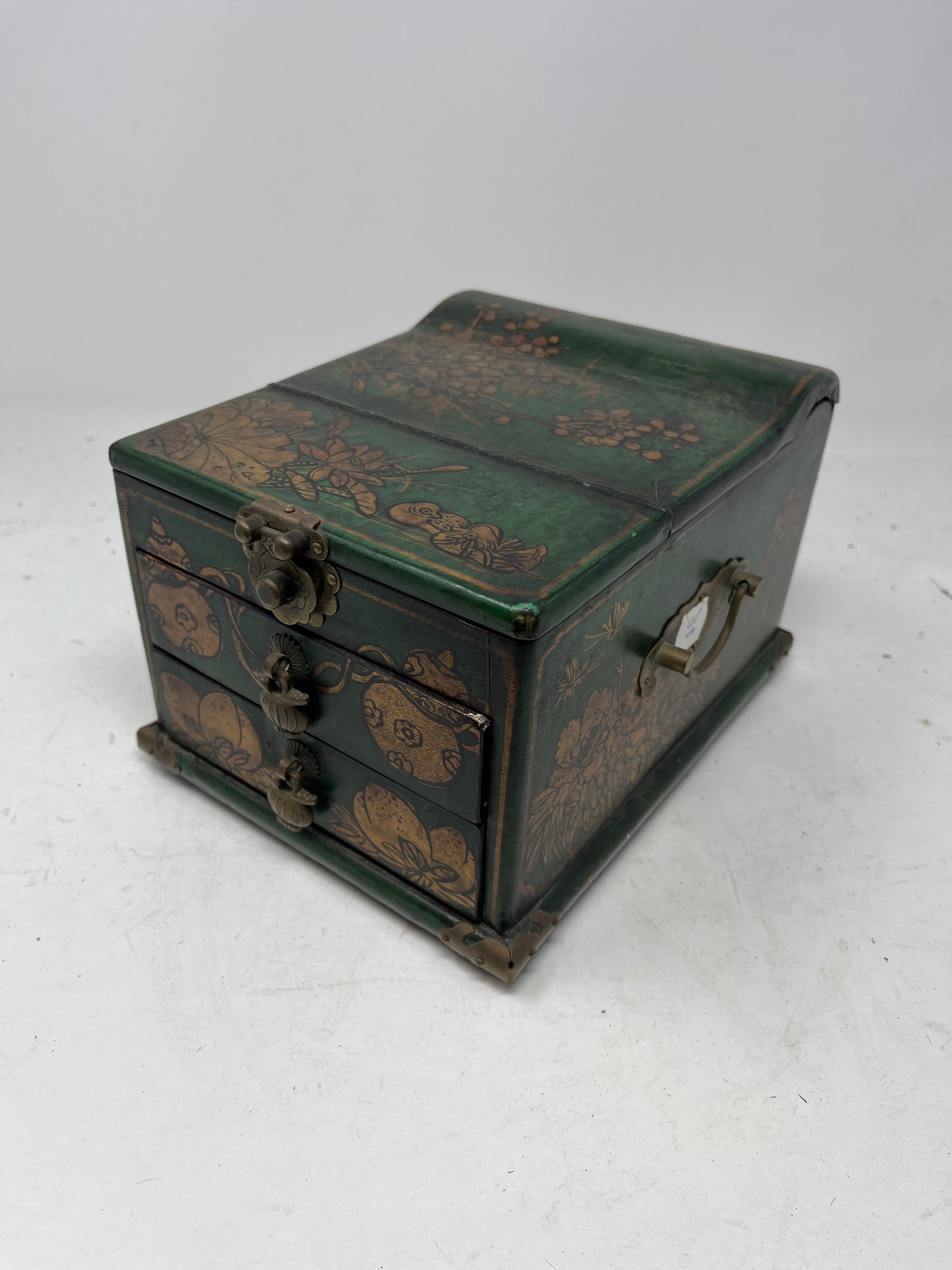 Antique Chinese Jewelry Chest with Hand-Painted Floral Design - HeirloomSpace