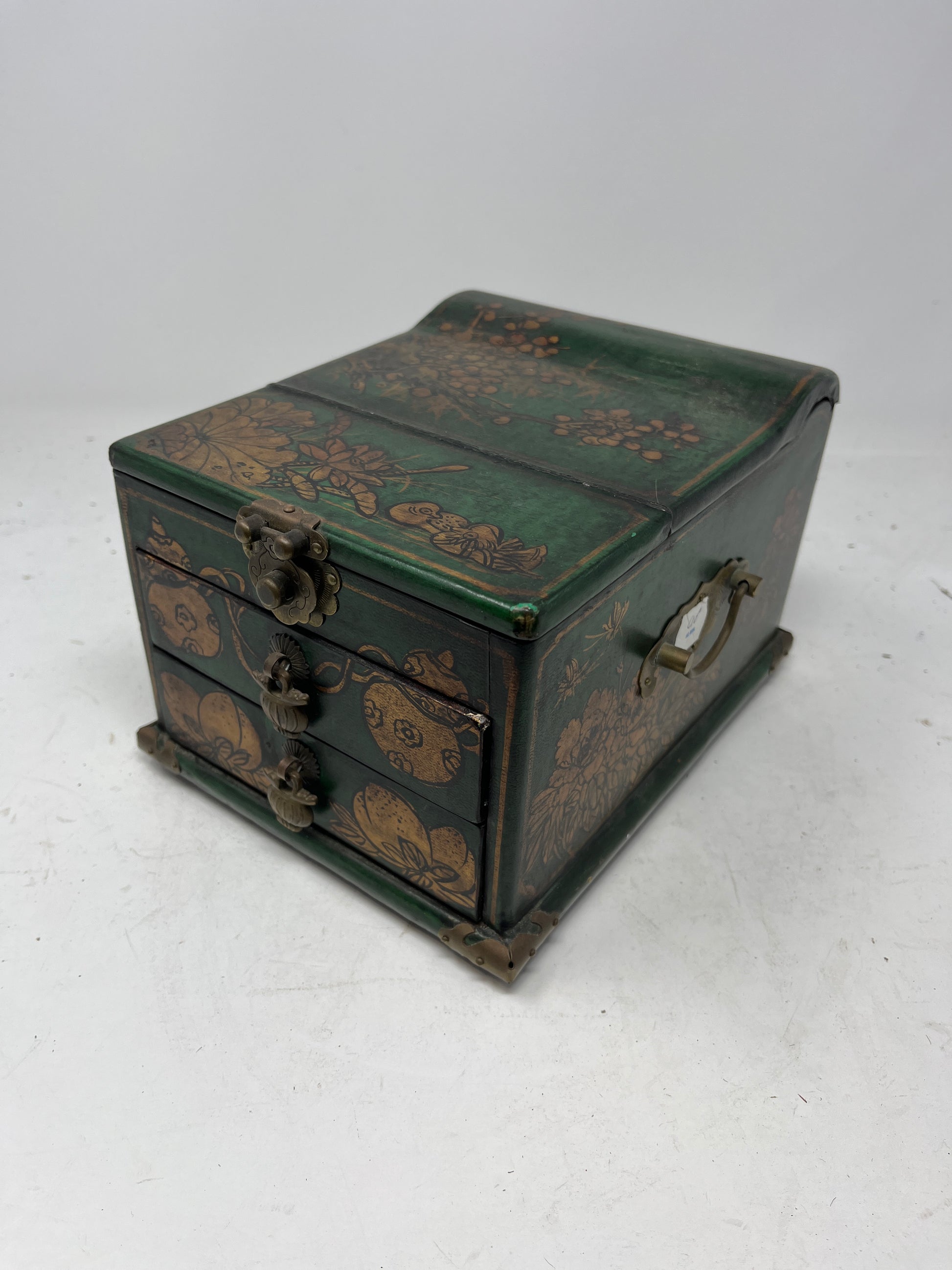 Antique Chinese Jewelry Chest with Hand-Painted Floral Design - HeirloomSpace