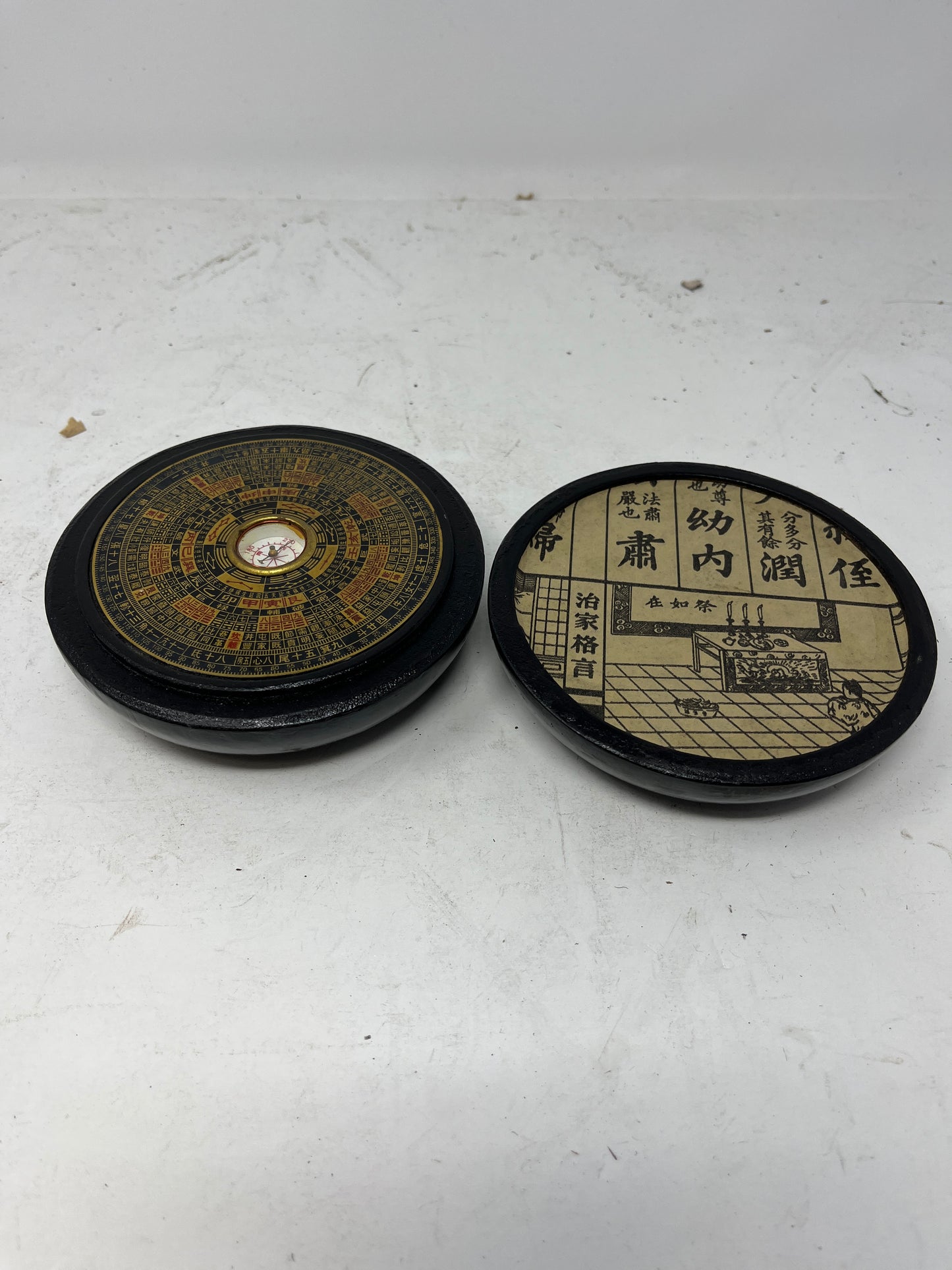 Antique Chinese Feng Shui Compass with Yin-Yang Coin Lid - HeirloomSpace