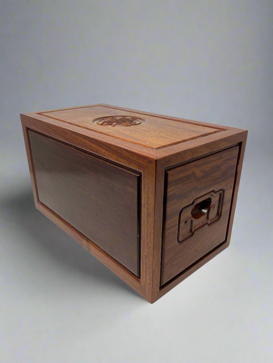 Handcrafted Wooden Storage Box with Chinese Longevity Symbol - HeirloomSpace