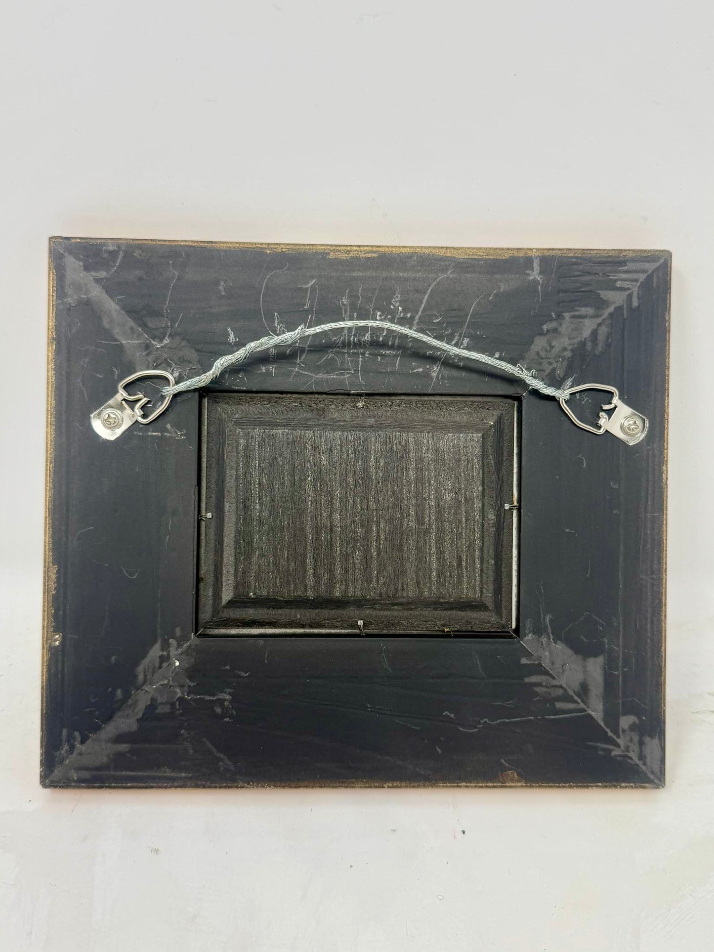 Vintage Mini Meadow Landscape Painting Ornate Black Gold Frame 8x7