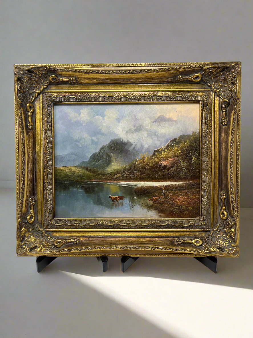 landscape oil painting with mountains