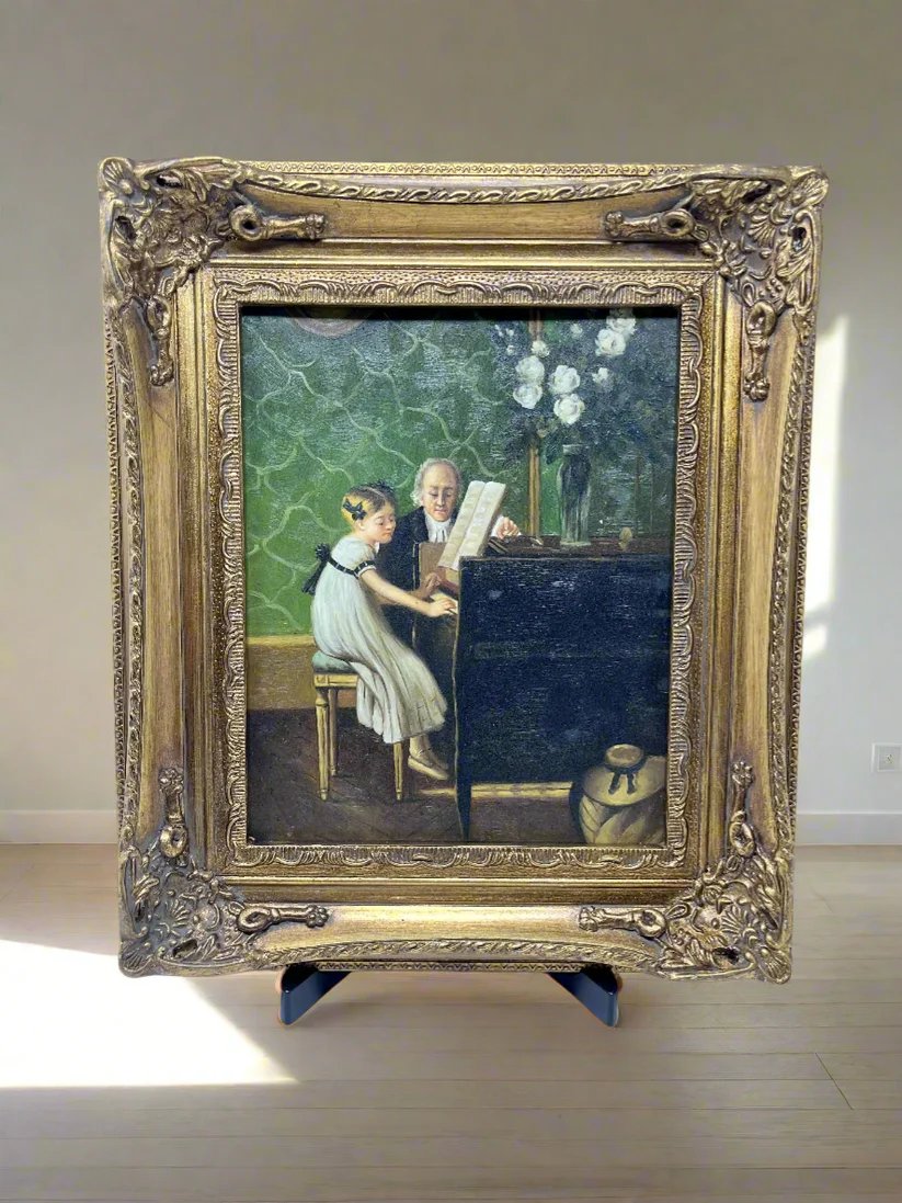 painting of lady with umbrella on the beach