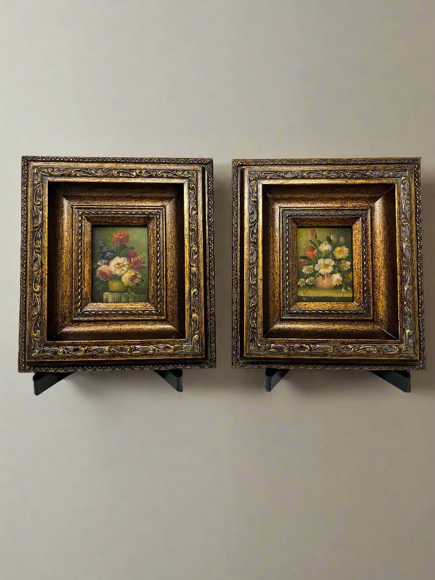 two matching pair of paintings with flowers