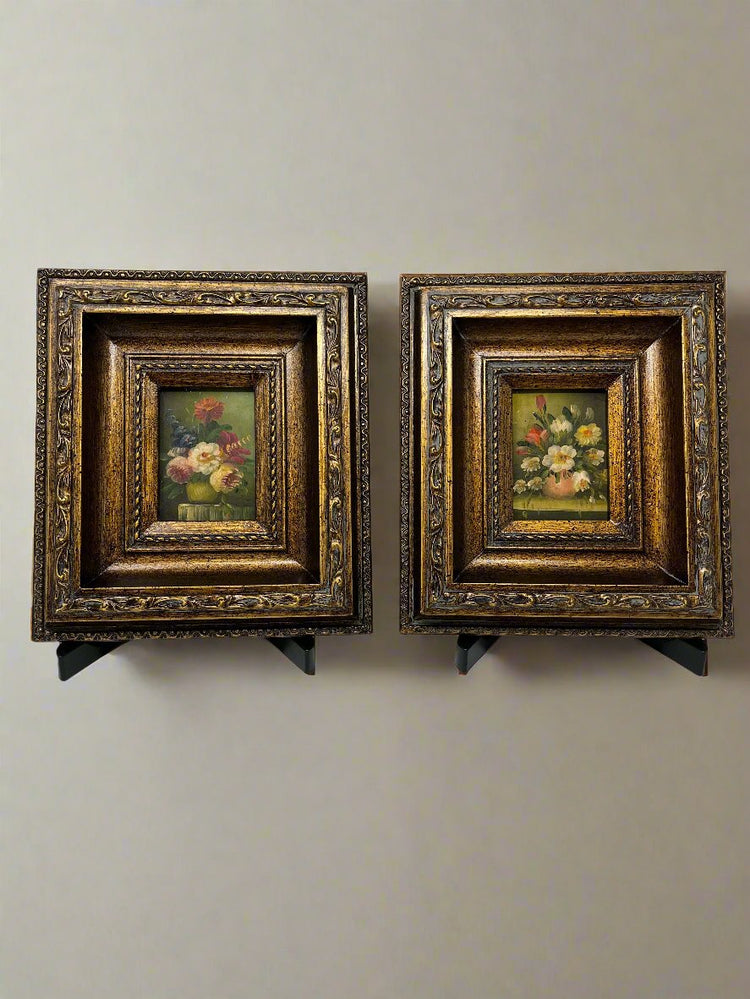 two matching pair of paintings with flowers