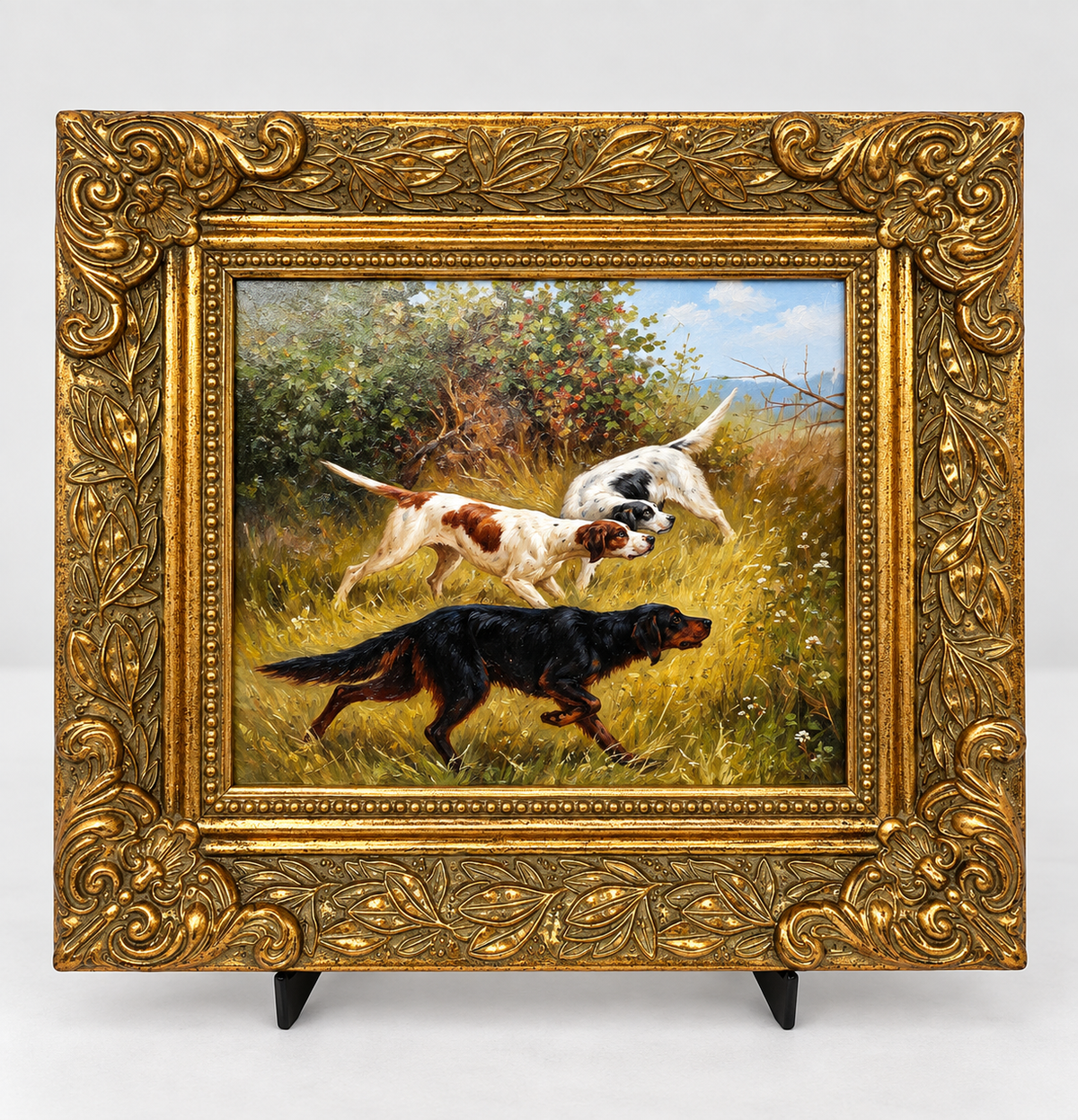 Field Companions | Framed Hunting Dogs Oil Painting