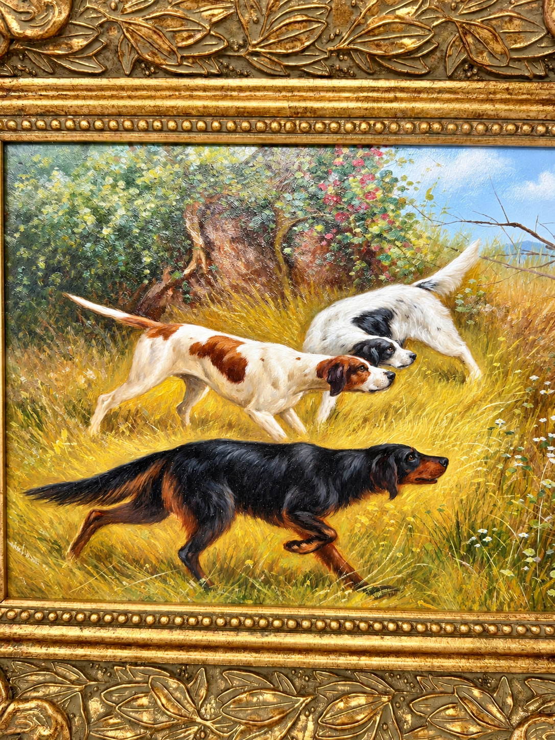 Field Companions | Framed Hunting Dogs Oil Painting