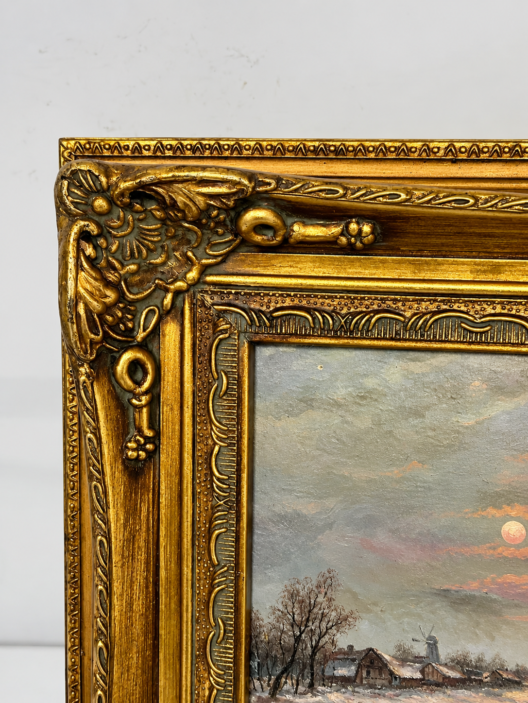 Winter Glow | Framed Snowy Village Oil Painting