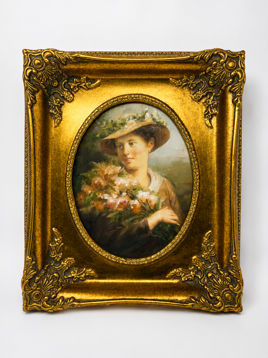 Lady in Bloom | Framed Floral Portrait Oil Painting