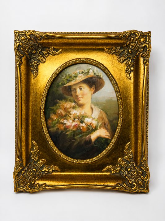 Lady in Bloom | Framed Floral Portrait Oil Painting