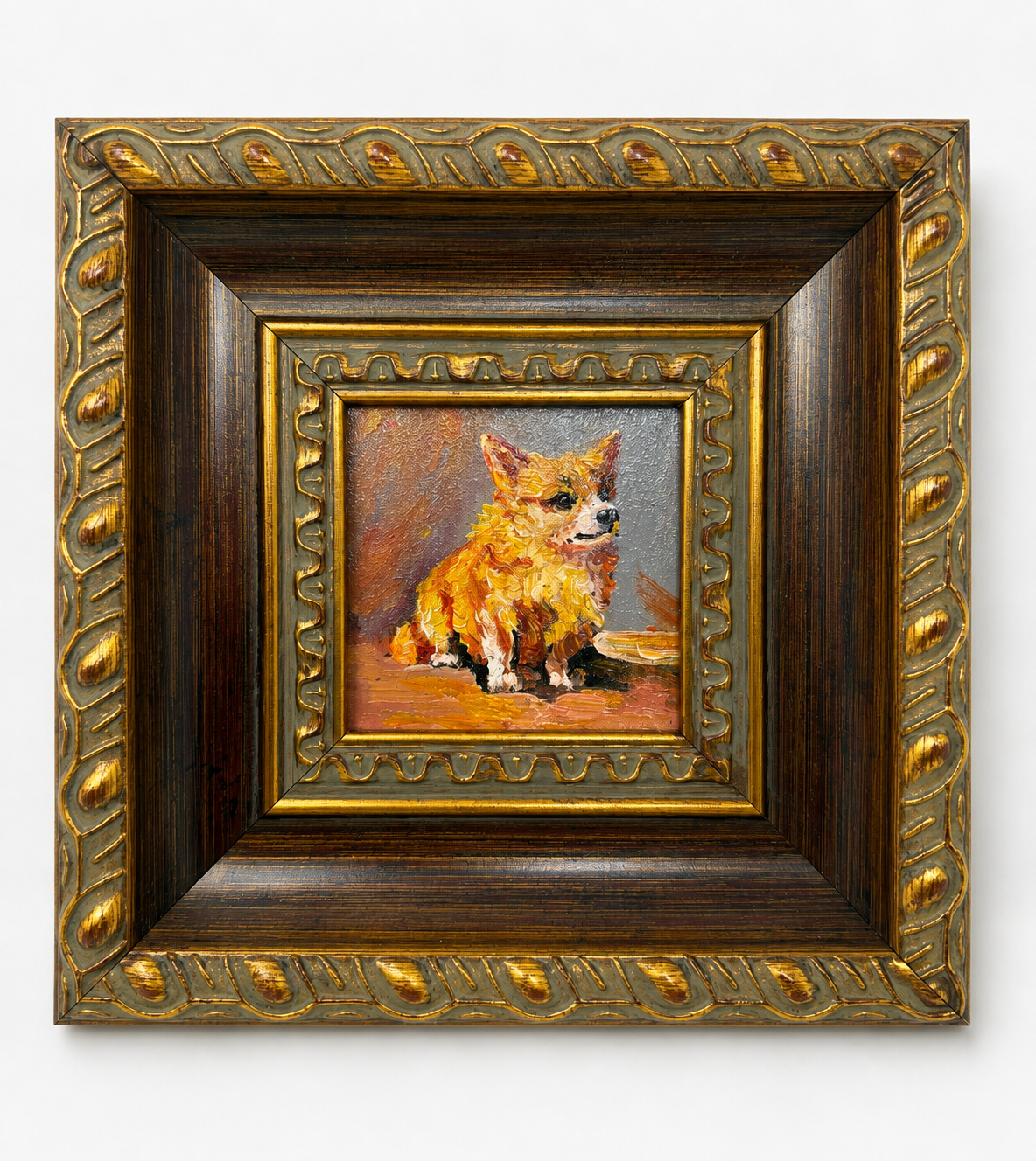 Little Companion | Framed Corgi Dog Oil Painting