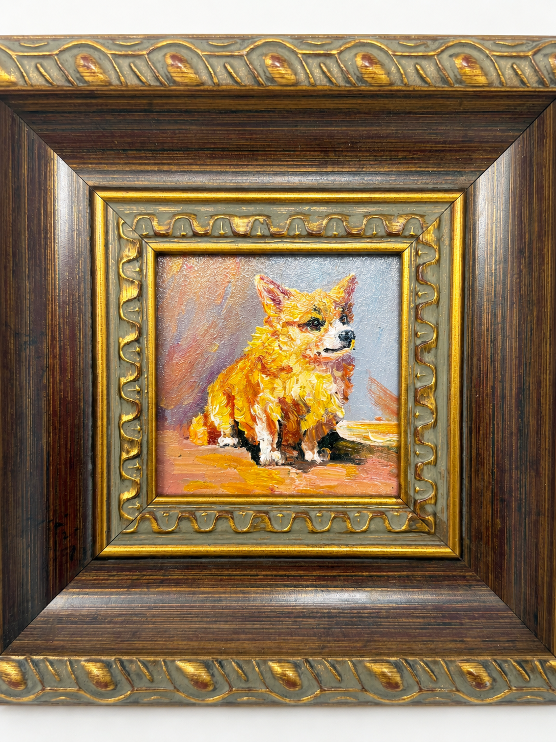 Little Companion | Framed Corgi Dog Oil Painting