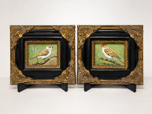 ✨ $250 Pair | $150 Each ✨ Framed Miniature Bird Oil Paintings