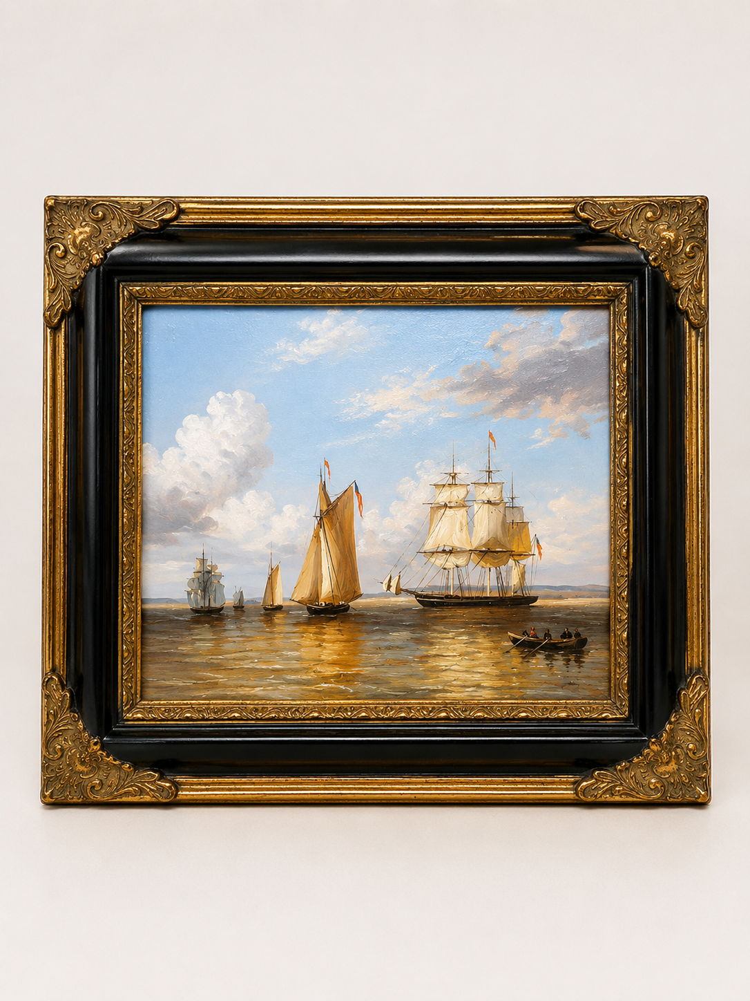 Golden Harbor | Framed Sailing Ships Oil Painting