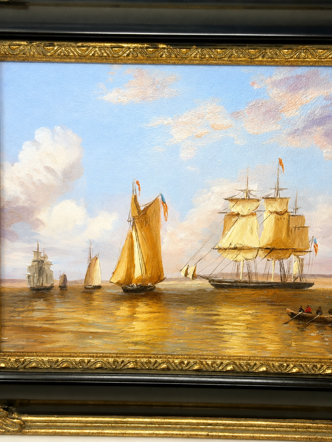 Golden Harbor | Framed Sailing Ships Oil Painting