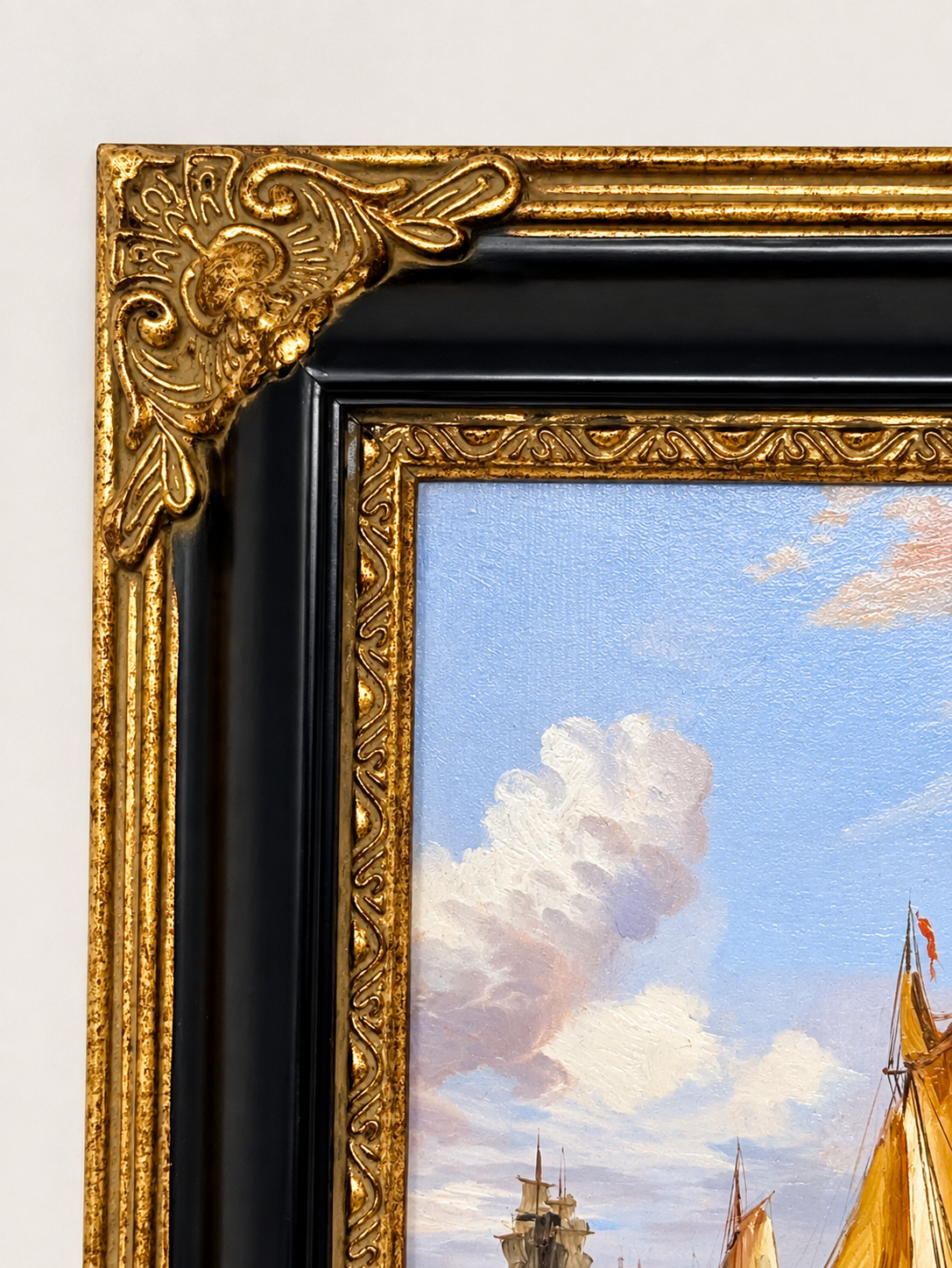 Golden Harbor | Framed Sailing Ships Oil Painting