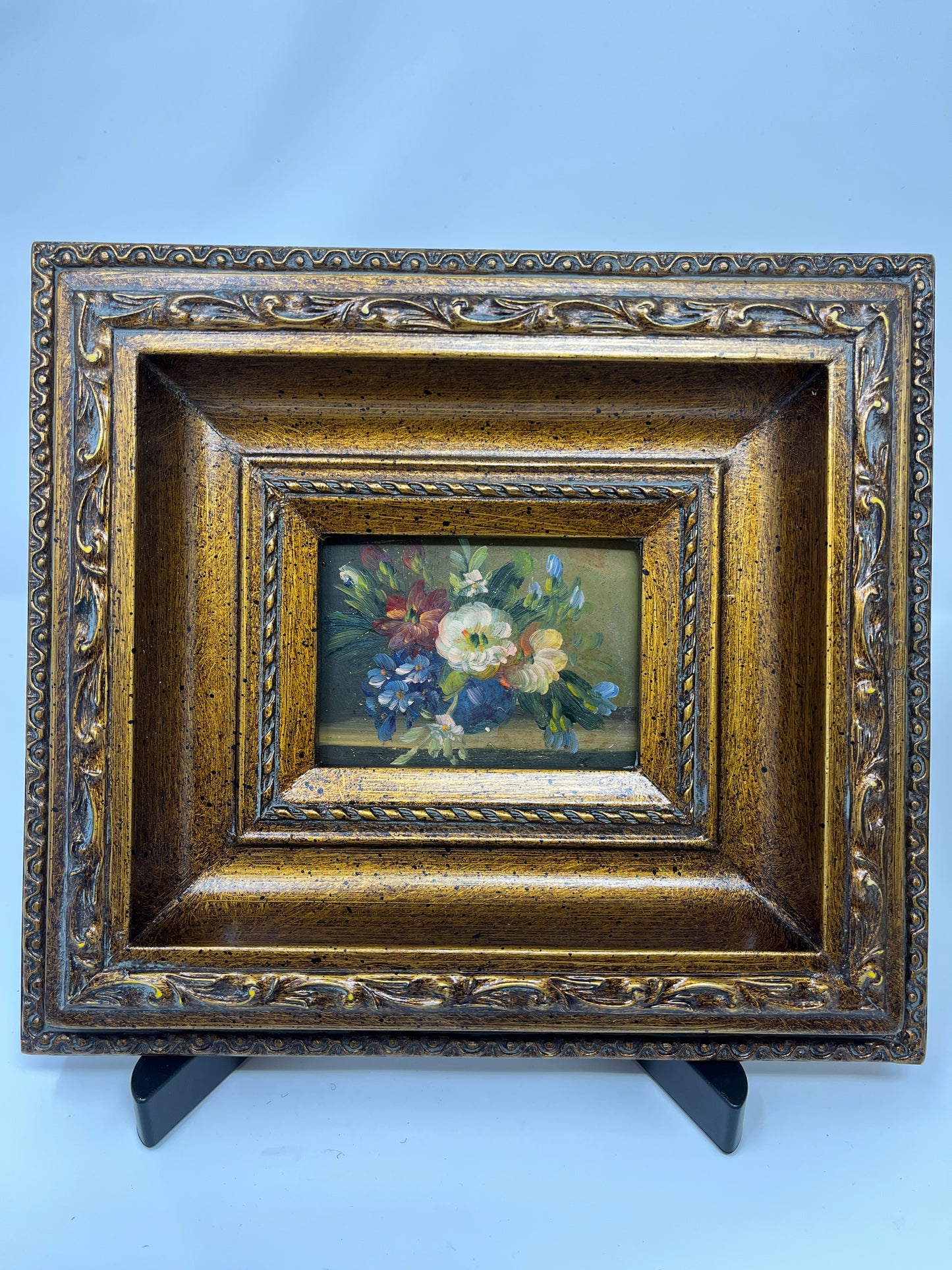 Charming Antique Floral Pair in Ornate Frames - Classic Elegance in Miniature