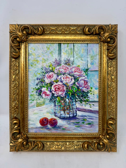 Pink Roses Vase Painting