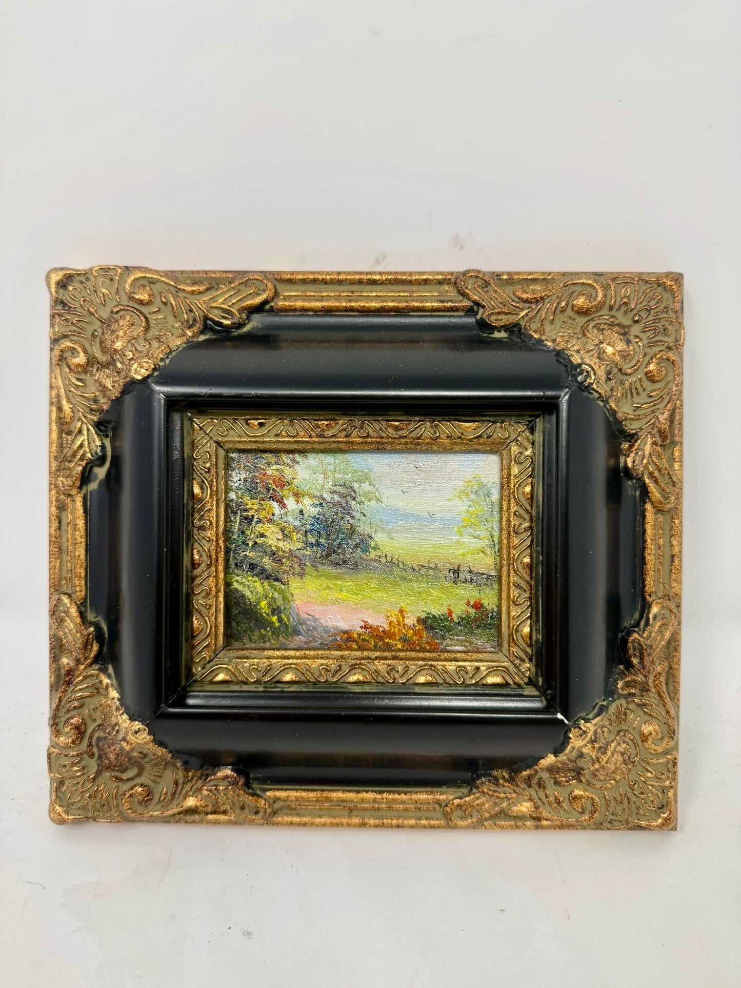 Framed Country Path Painting Black Gold Frame Wall Art