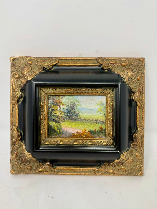 Framed Country Path Painting Black Gold Frame Wall Art