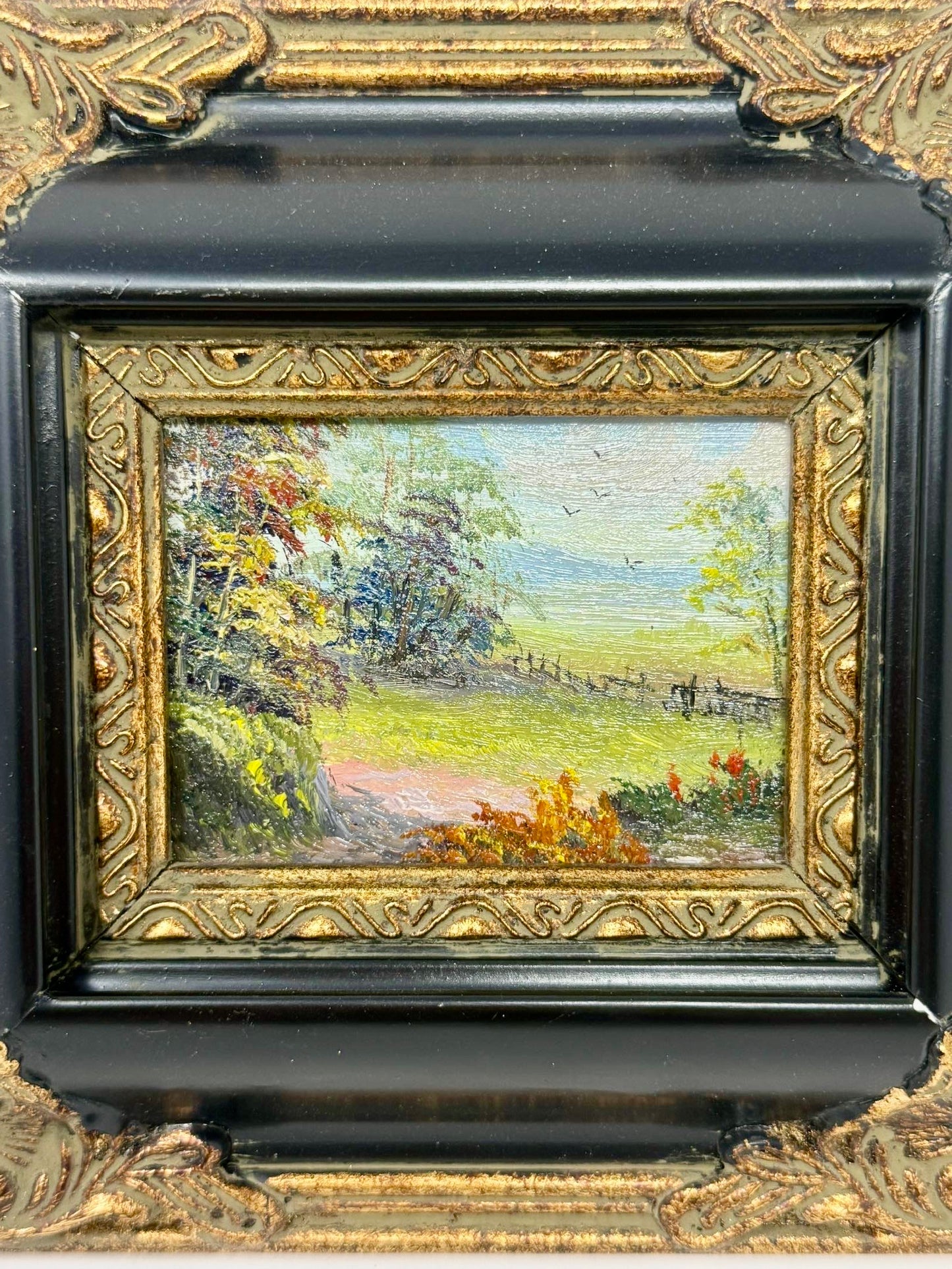 Framed Country Path Painting Black Gold Frame Wall Art