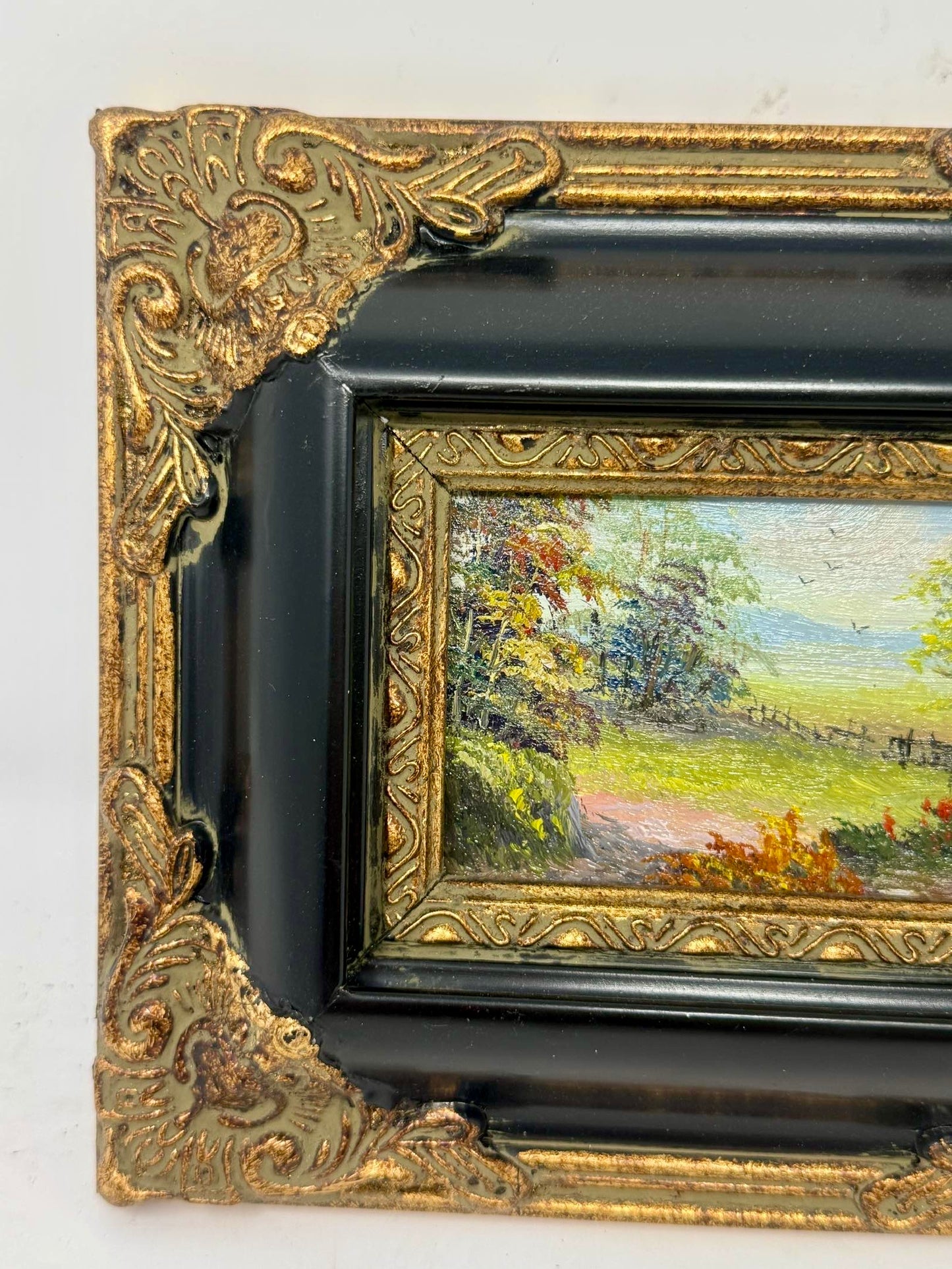Framed Country Path Painting Black Gold Frame Wall Art