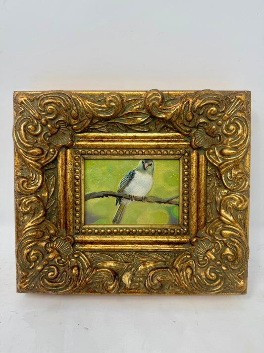 Framed Songbird Painting Ornate Gold Frame Bird Wall Art 8x7