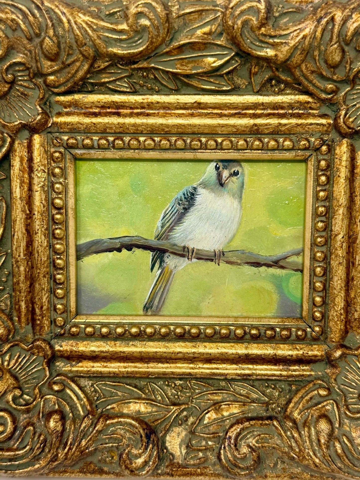 Framed Songbird Painting Ornate Gold Frame Bird Wall Art 8x7