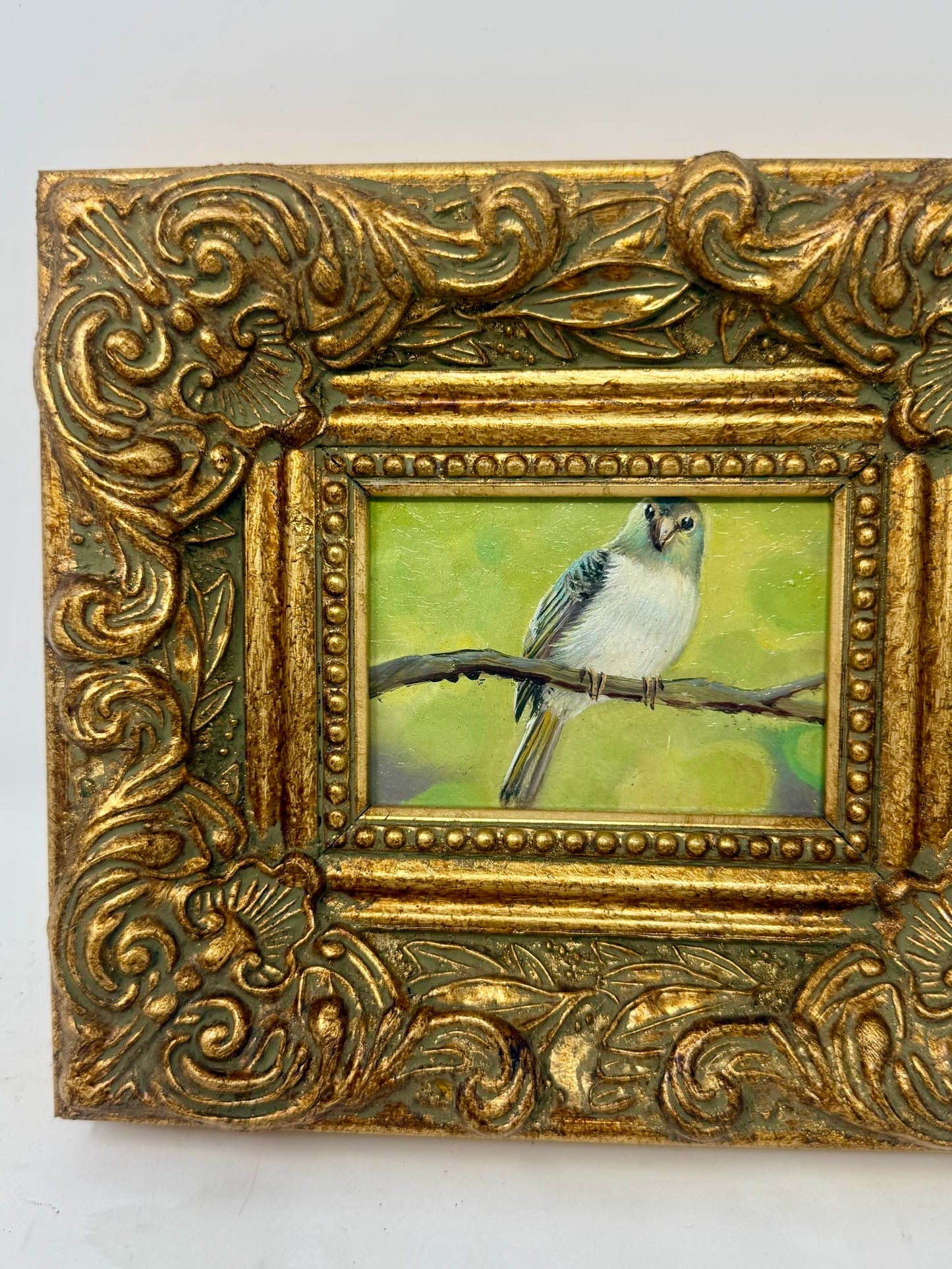 Framed Songbird Painting Ornate Gold Frame Bird Wall Art 8x7