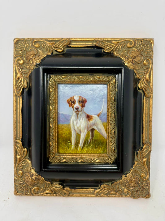 Framed Country Dog Painting Black Gold Frame Animal Wall Art