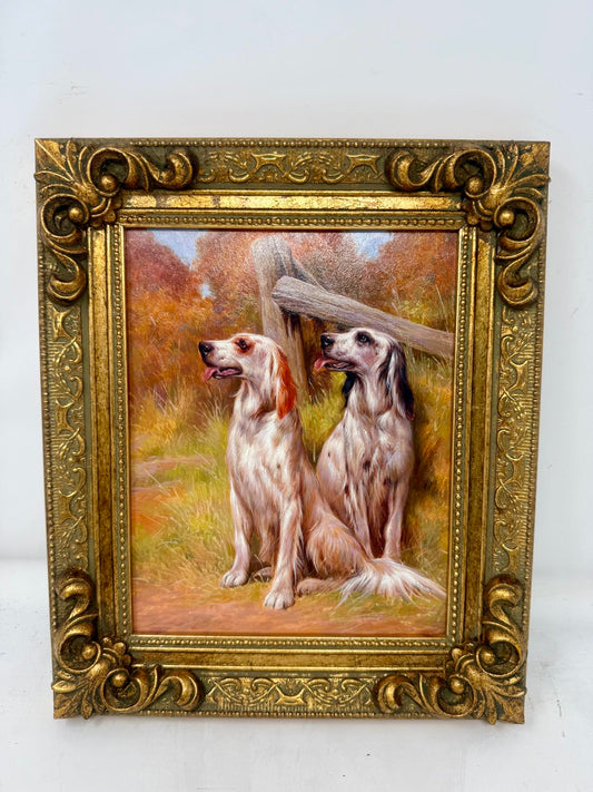 Framed Two Hunting Dogs Painting Gold Frame Wall Art
