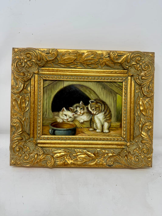Kittens by Cat Bed Painting