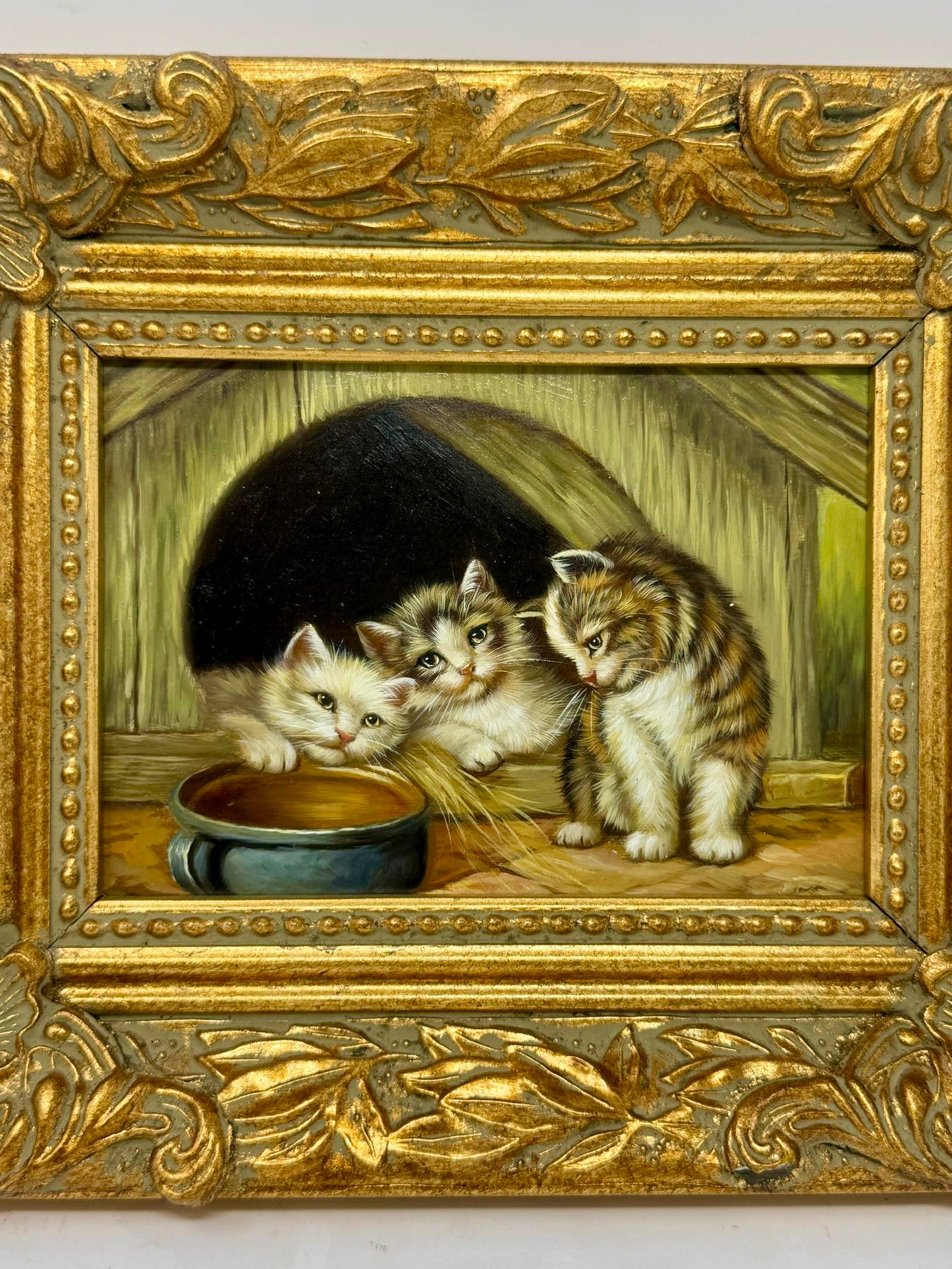 Kittens by Cat Bed Painting