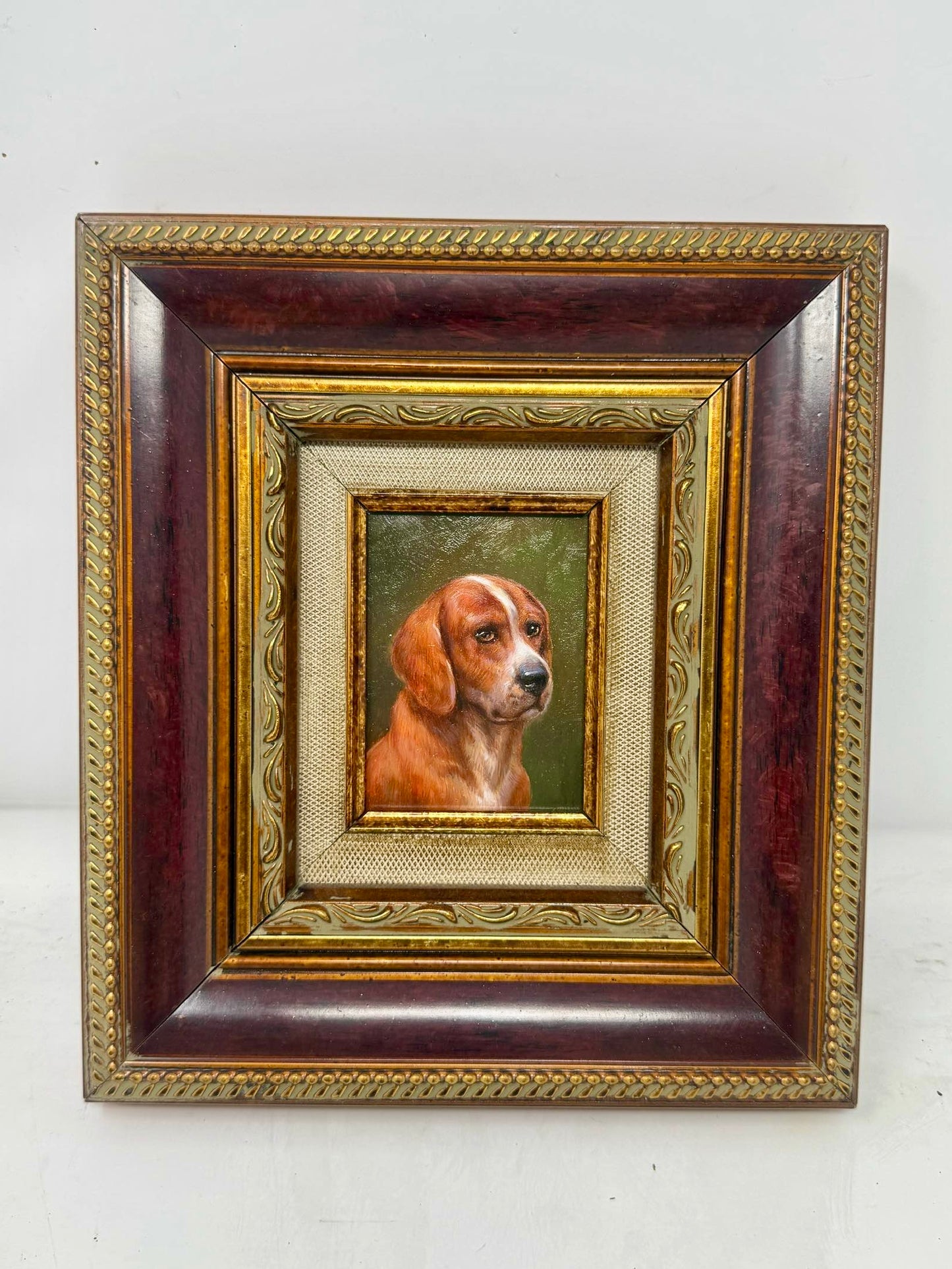 Framed Dog Portrait Painting Ornate Wood Gold Frame Wall Art