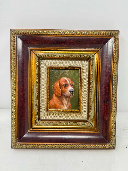 Framed Dog Portrait Painting Ornate Wood Gold Frame Wall Art