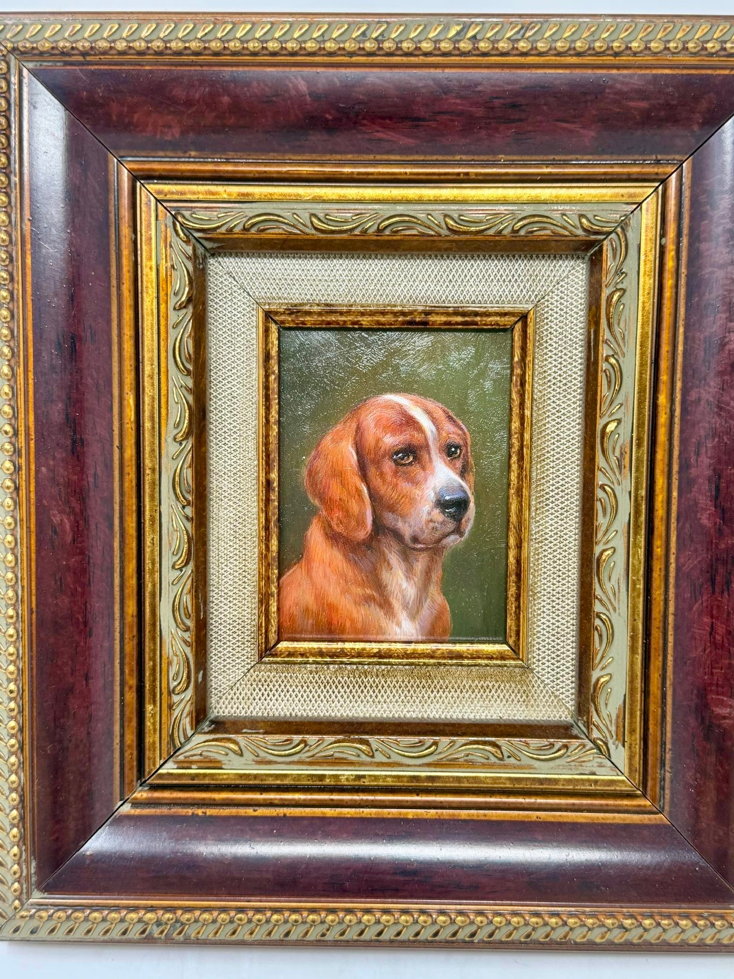 Framed Dog Portrait Painting Ornate Wood Gold Frame Wall Art