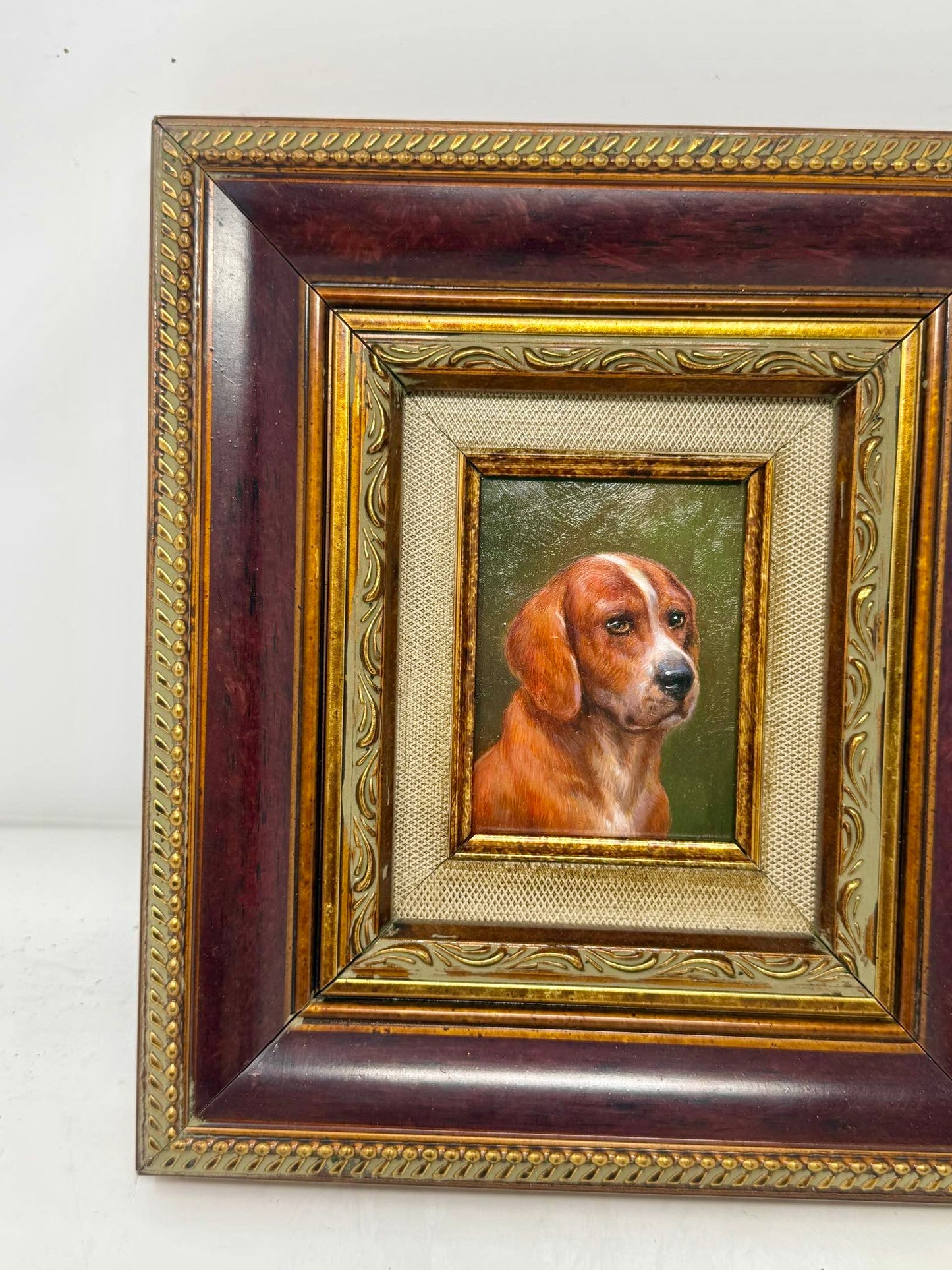 Framed Dog Portrait Painting Ornate Wood Gold Frame Wall Art