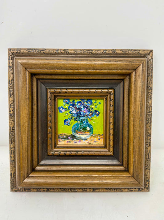 Framed Blue Flower Vase Painting Wood Frame Wall Art