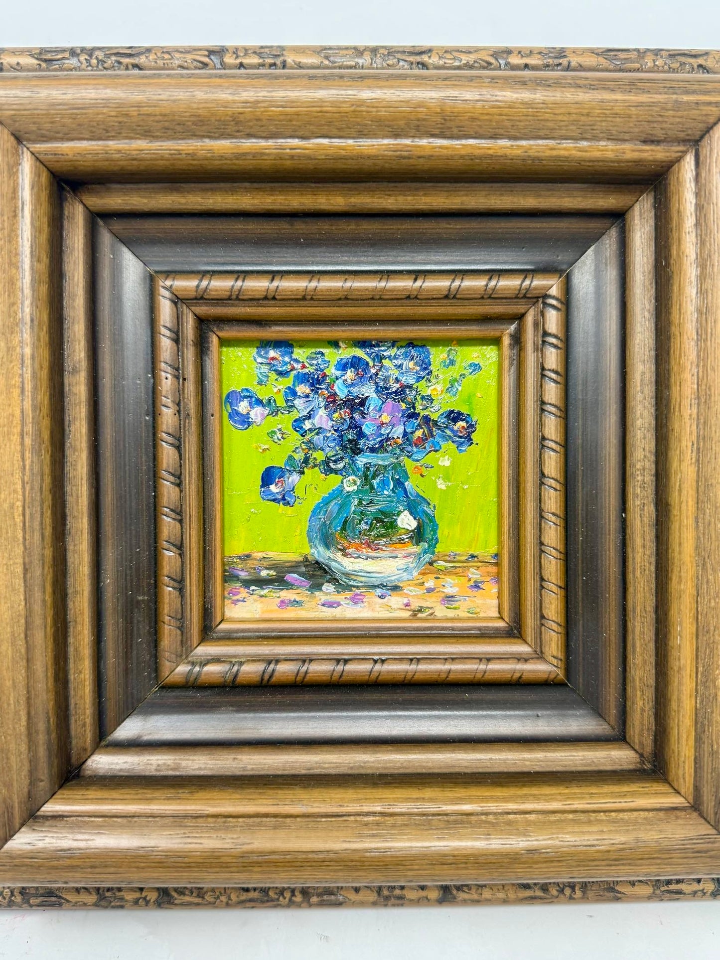 Framed Blue Flower Vase Painting Wood Frame Wall Art