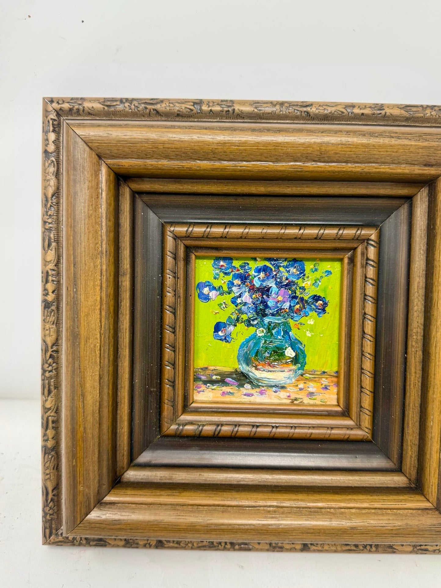 Framed Blue Flower Vase Painting Wood Frame Wall Art