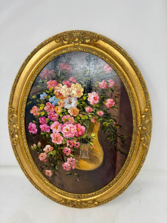 Framed Floral Wall Art in Ornate Oval Gold-Tone Frame